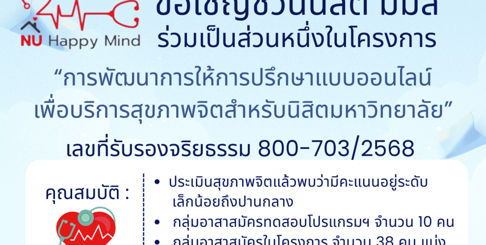 ประชาสัมพันธ์เชิญชวนนิสิต มมส ร่วมเป็นส่วนหนึ่งในโครงการ